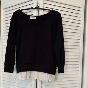 Velvet Brand  Black Top with White Layered Hem